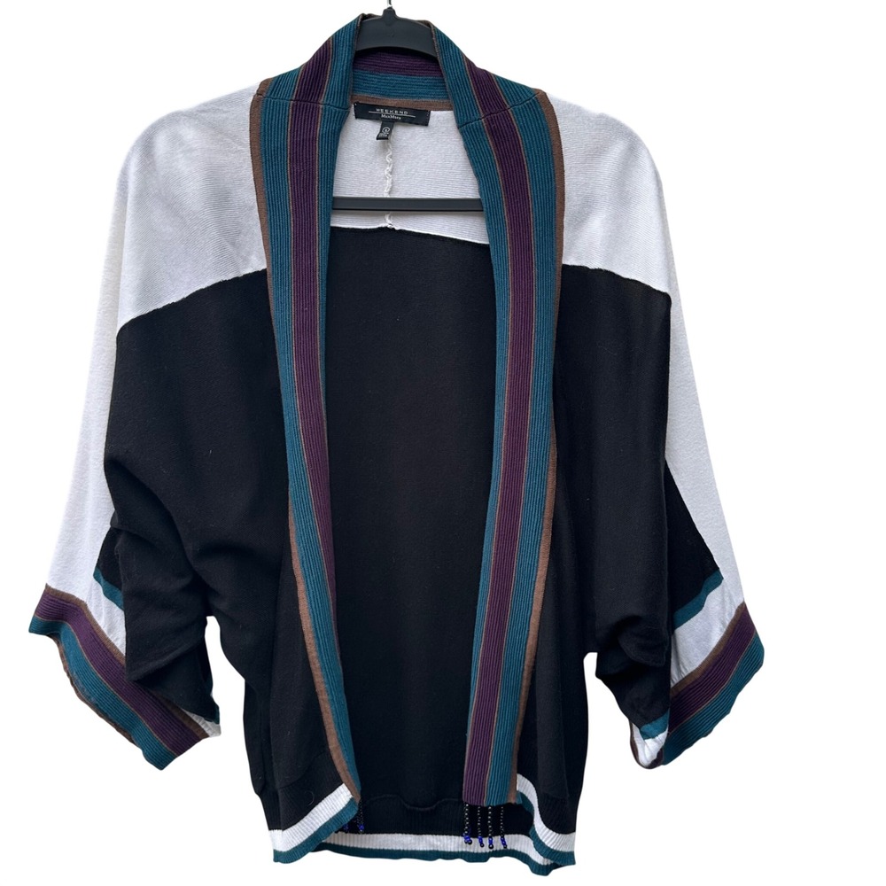Weekend Max Mara Striped Kimono Cardigan Sweater‎ Women Small Silk Angora Wool